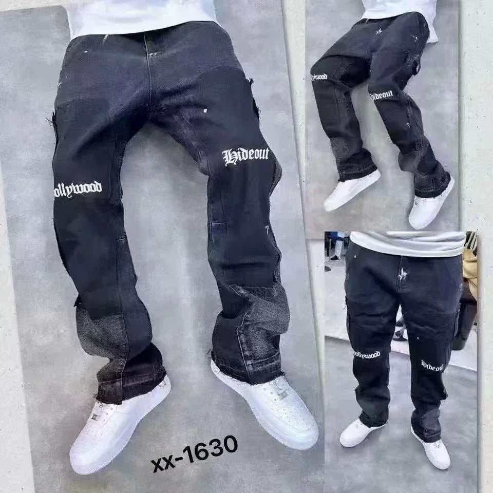 2025 Vintage Men's Jeans Distressed Vibe Bell Bottoms Clean Fit Woodworking Workwear Denim Pants for Outdoor Trade